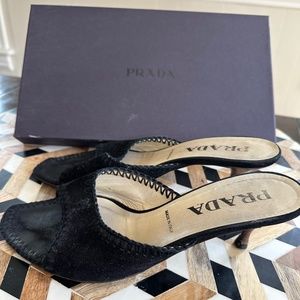 Prada Suede Mule, Black, Size 37